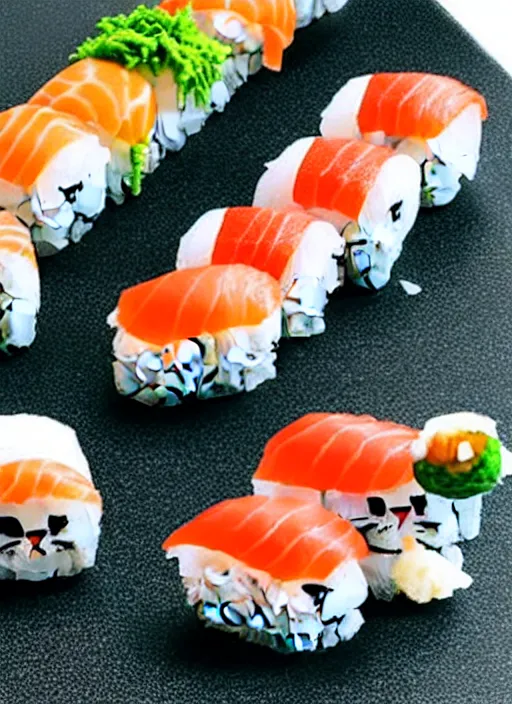 Image similar to clear photorealistic picture of adorable cats made out of sushi