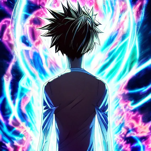 Image similar to a powerful psychic man emitting psychic powers, anime, detailed anime, hyper detailed anime, deathnote anime style, detailed, highly detailed, aesthetic!, artstation, tumblr,