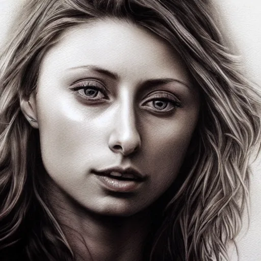 Image similar to pencil art, detailed portrait of aly michalka, intricate, hyper detailed, realistic, oil painting, by yoshitaka amano, cinematic lighting