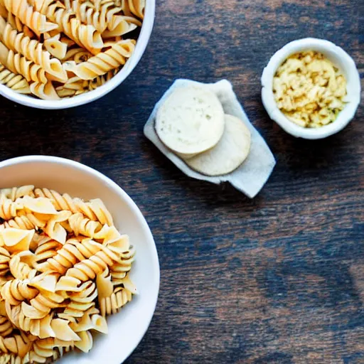 Image similar to a bowl of pasta on a picnic table