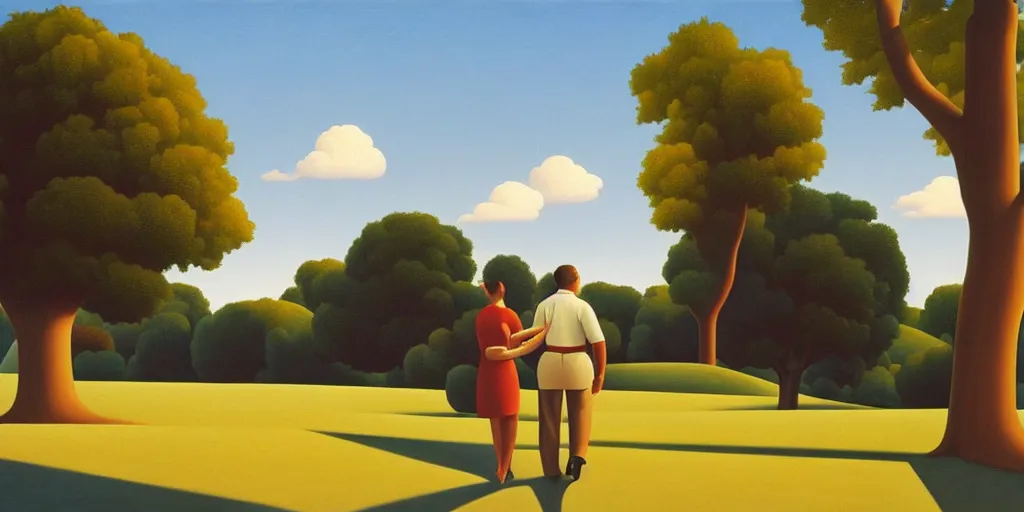 Prompt: lovers, blue sky, summer evening, kenton nelson