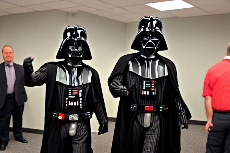 Prompt: darth vader at a office party