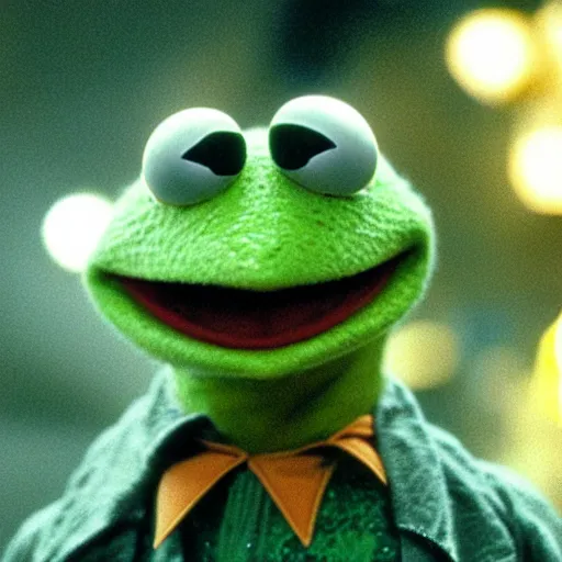 Image similar to still of kermit the frog in blade runner