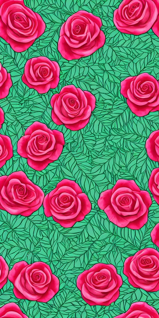 Image similar to seamless pattern of beautiful roses with leaves and throns, colourful, symmetrical, repeating 35mm photography