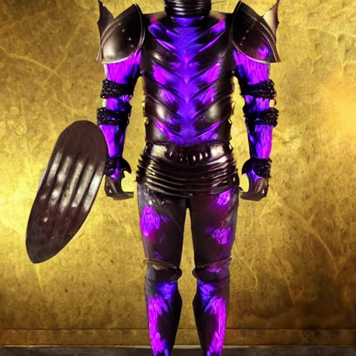 Prompt: knight with glowing purple veins in armor, realistic, photo, detailed - n 4