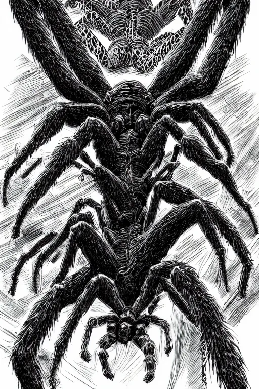 Image similar to spider humanoid figure monster, symmetrical, highly detailed, digital art, sharp focus, trending on art station, kentaro miura manga art style