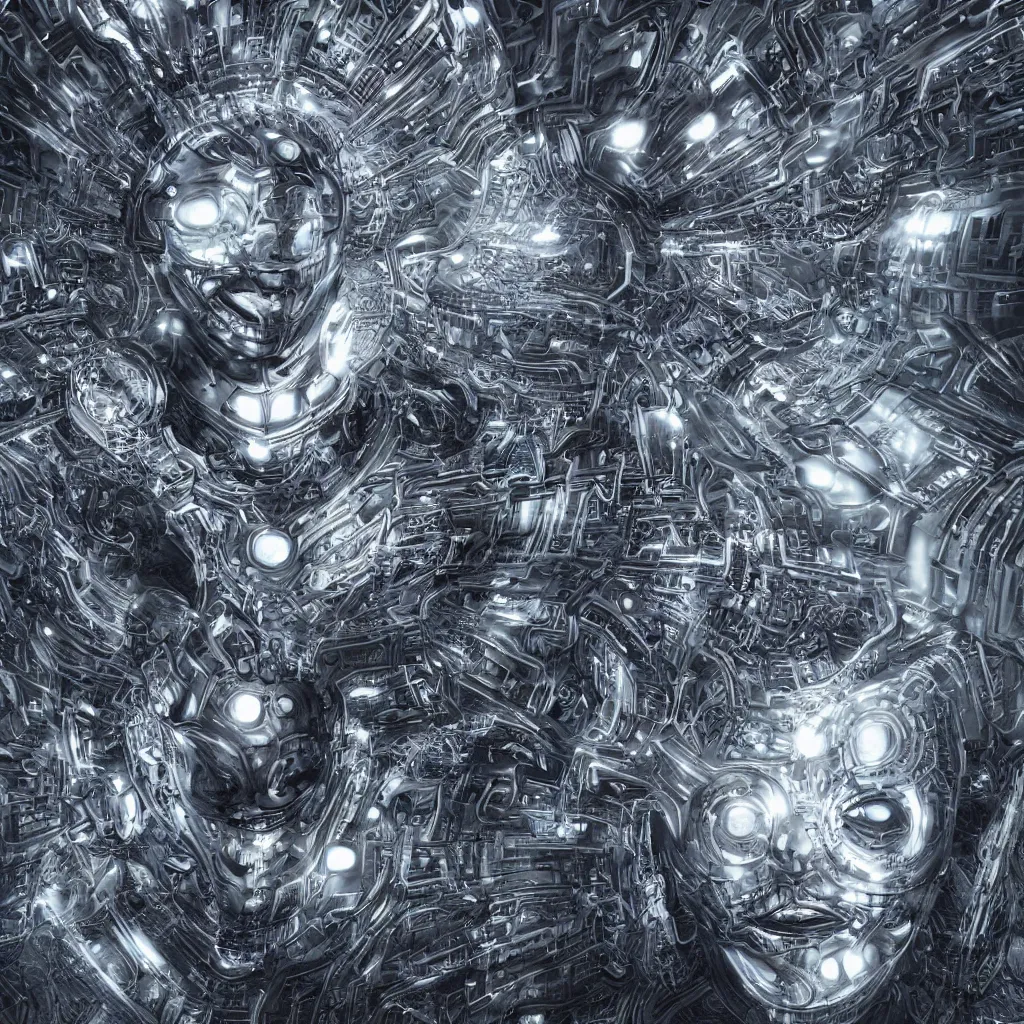 Prompt: an insanely detailed cibernetic artwork of a futuristic artificial intelligence superstar, extremely detailed texture, centered image, perfectly symmetrical alien face, with frames made of detailed fractals, octane render, 4k, insanely detailed, detailed grid as background, photorealistic digital art, hyper realism, high detail, cgi