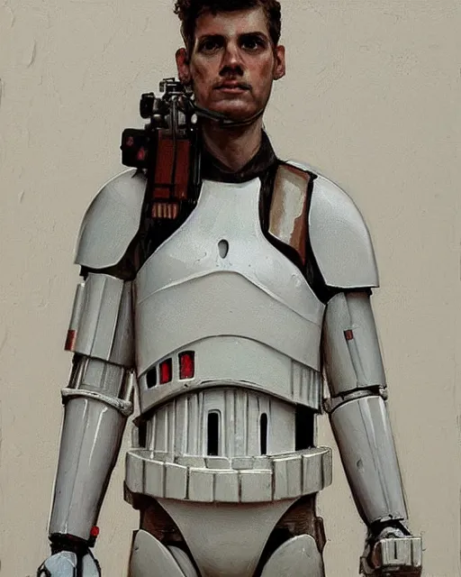 Image similar to portrait of a stormtrooper by greg rutkowski in the style of egon schiele