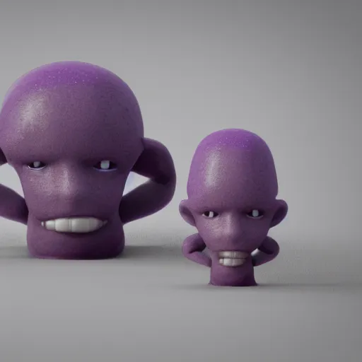 Prompt: purple clay homunculi staring at the camera, cute, octane render