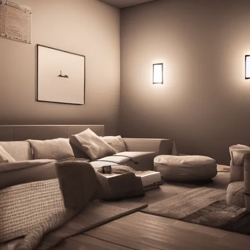 Image similar to cosy relax room full of computer devices, ambient light, ultra realistic details, 8 k, trending on artstation