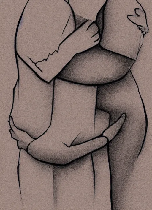 Prompt: art illustration of a minimalist modern drawing of a hug made