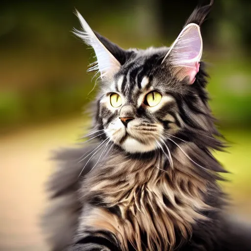 Prompt: Maine coon cat huge fluffy tail side view eyebleach pixiv bokeh high quality 8k award winning photograph