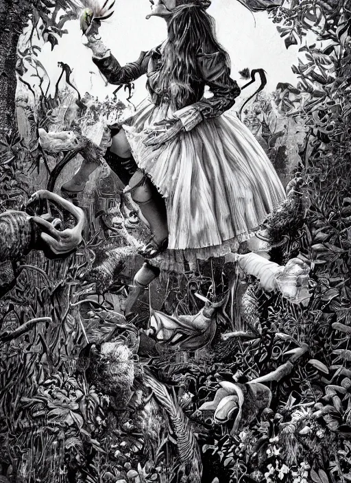 Image similar to Alice in Wonderland painting by Dan Hillier, trending on artstation, artstationHD, artstationHQ, 4k, 8k