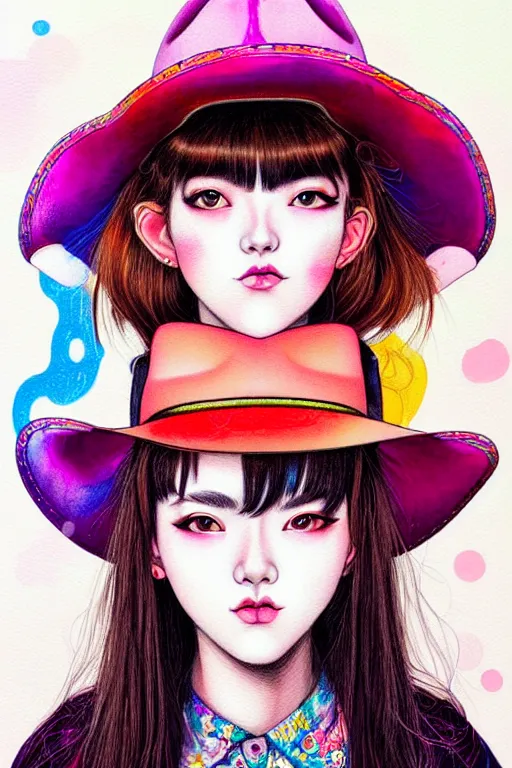 Image similar to girl wearing cowboy hat, style of yoshii chie and hikari shimoda and martine johanna, highly detailed