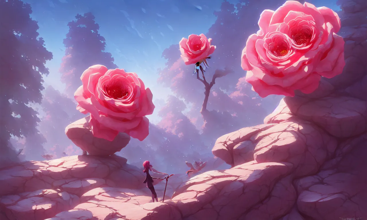 Image similar to painting of forest, pink rose, in marble incrusted of legends heartstone official fanart behance hd by Jesper Ejsing, by RHADS, Makoto Shinkai and Lois van baarle, ilya kuvshinov, rossdraws global illumination