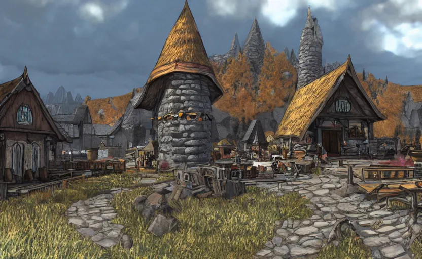 Image similar to whiterun in the style of pixar, disney, animated, cartoon