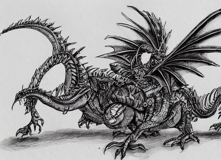 Prompt: pen and ink sketch, steam punk dragon