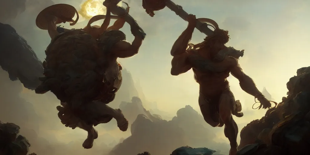 Prompt: atlas carrying the earth on his shoulders, greek mythology, extremely detailed digital painting, in the style of fenghua zhong and ruan jia and jeremy lipking and peter mohrbacher, mystical colors, rim light, beautiful lighting, 8 k, stunning scene, raytracing, octane, trending on artstation