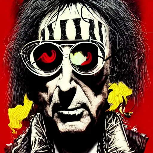 Image similar to graphic illustration, extremely creative design, alice cooper, biopunk, francis bacon, highly detailed, hunter s thompson, concept art