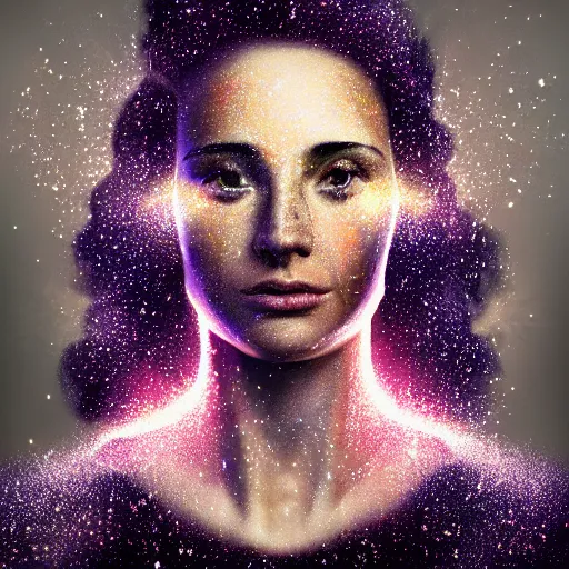 Prompt: woman portrait made out of galaxies, highly detailed, beautiful, realistic, epic comic book art, improbable, octane render