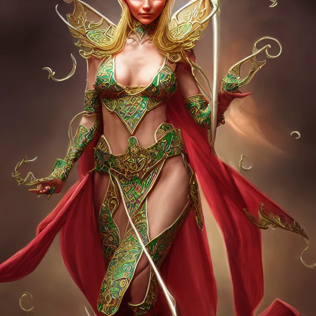 Prompt: beautiful elf queen in ornate robes, highly detailed, 8 k, hdr, award - winning, trending on artstation, clayton crain