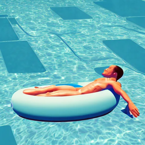 Prompt: An astronaut lounging on a floaty in a vaporwave swimming pool. 8k digital art. art deco.