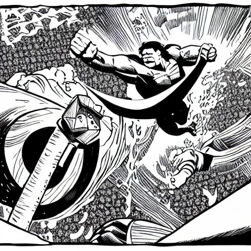 Image similar to mcbess illustration of the hulk fighting Thor