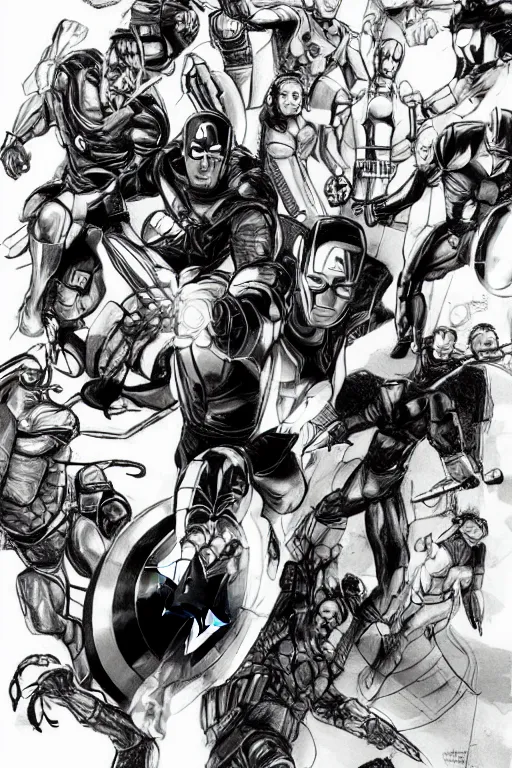 Prompt: sketch of the avengers, high definition,