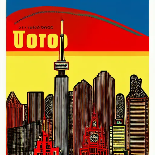 Prompt: landscape of Toronto skyline by Shepard Fairey, concept art, photo realistic, high resolution, contrast, colorful