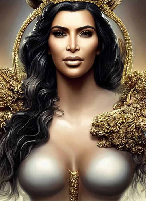 Image similar to kim kardashian as eris the greek goddess of strife and discord, elegant, highly detailed, centered, digital painting, artstation, concept art, smooth, sharp focus, dramatic lighting illustration, artgerm, tomasz alen kopera, peter mohrbacher, donato giancola, joseph christian leyendecker, wlop, frank frazetta, boris vallejo