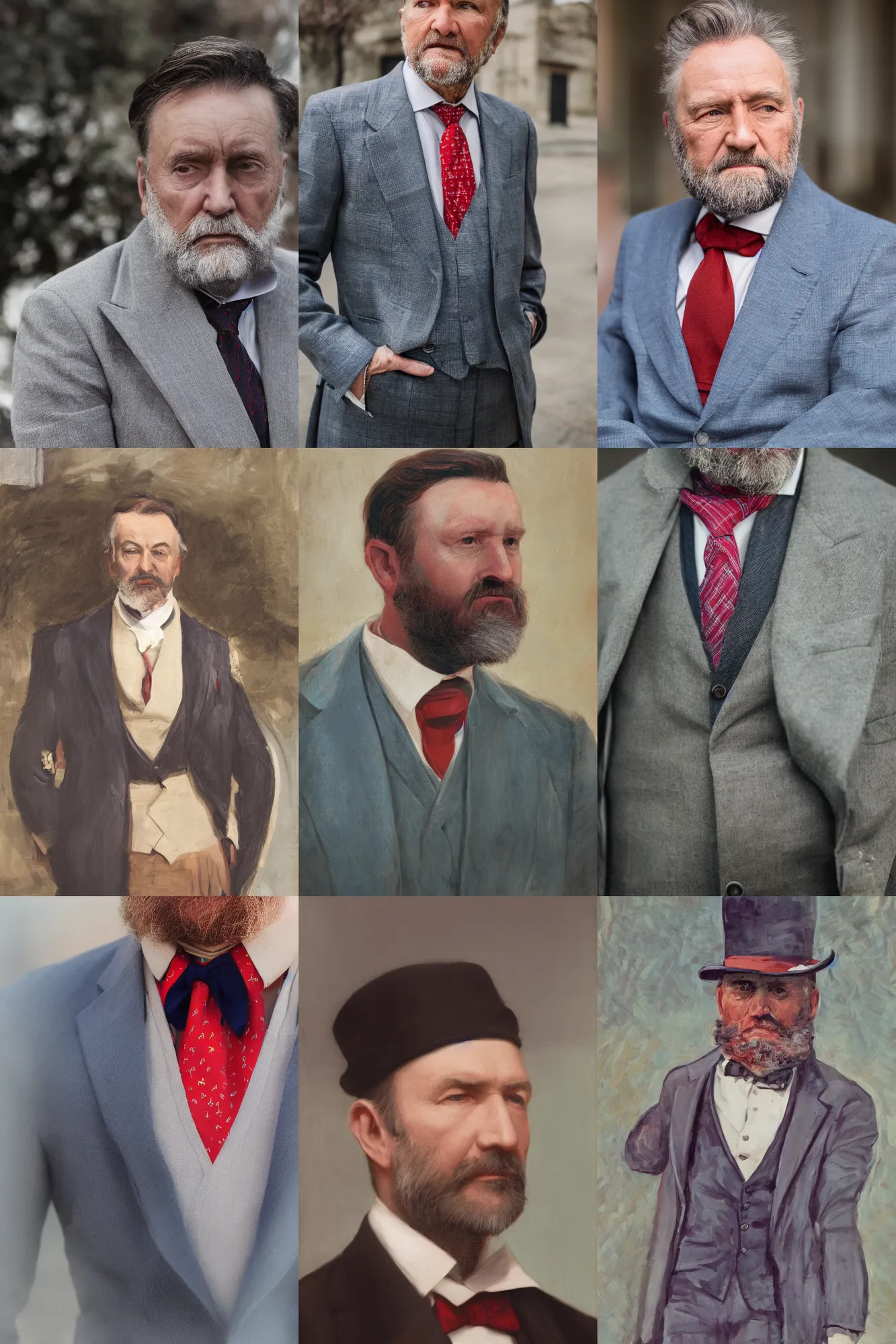 Prompt: facial portrait of modern contemporary ulysses s. grant, windsor knot tie, blue suit, red tie, iq 4, f / 1. 4, iso 2 0 0, 1 / 1 6 0 s, 8 k, sense of depth, in - frame, 2 0 2 2