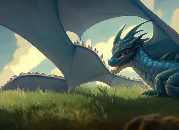 Image similar to a wholesome animation key shot of a dragon sleeping, close up, studio ghibli, pixar and disney animation, sharp, rendered in unreal engine 5, clear sky, anime key art by greg rutkowski, bloom, dramatic lighting