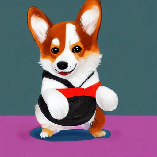 Image similar to A corgi doing karate, digital art, art by Lynn Chen