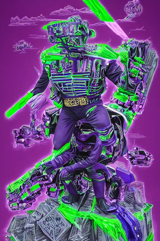 Prompt: portrait of cowboy johnny cash as purple green optimus prime power ranger from transformers surfing tonic stimulant fluids on air guitar zord UFO hoverboard, intricate, highly detailed, smooth, artstation, digital illustration by Lisa Frank and Ruan Jia and Mandy Jurgens and Artgerm and Wayne Barlowe and Greg Rutkowski and Zdislav Beksinski