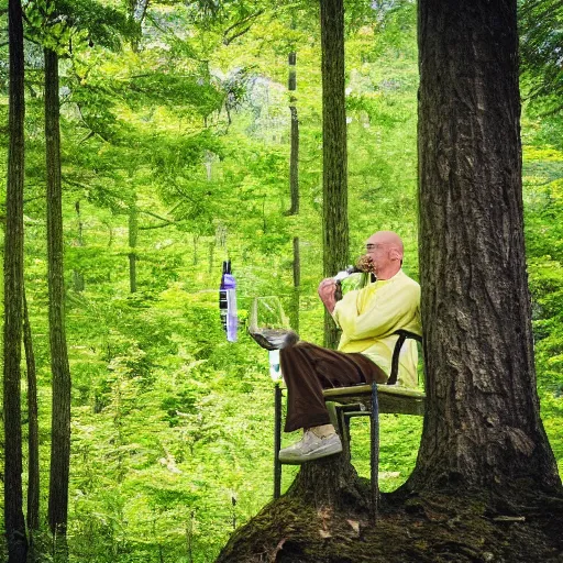 Image similar to Walter White sipping tree in the forest, photography