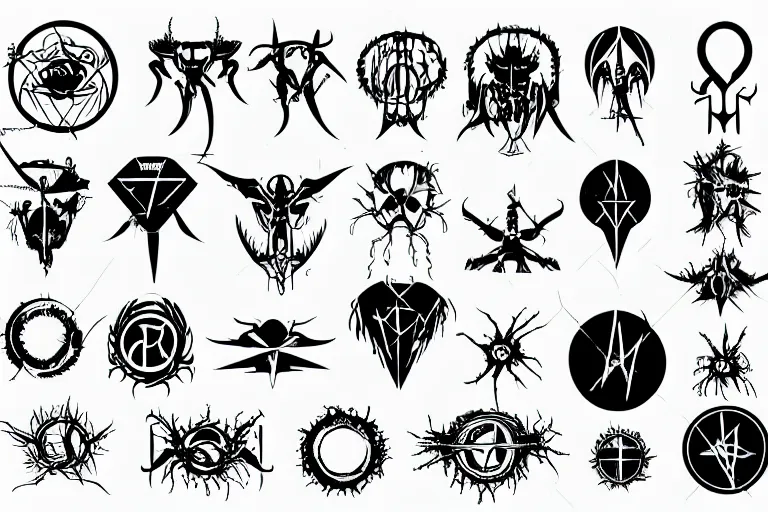 Prompt: demonic sigil diagram clean shapes by bauhaus sprite sheet, b & w, vector