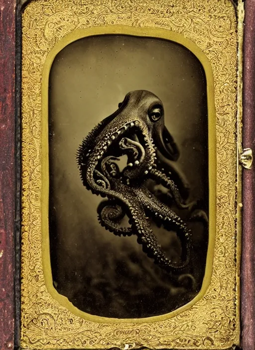 Image similar to wetplate daguerreotype portrait of a octopus by louis jacques mande daguerre