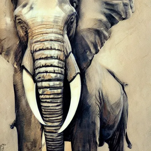 Image similar to portrait of an impressive big elephant, artwork by guy denning and charlie bowater,