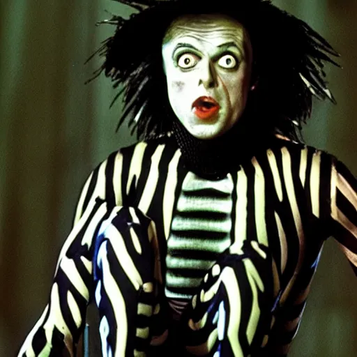 Image similar to Michael Keaton as Beetlejuice from the movie Beetlejuice