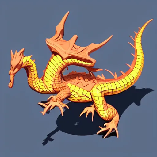 Prompt: isometric dragon, stylized cartoon-style with outlines, 3d render, game asset, zoomed out view, white background by Sephiroth Art artstation