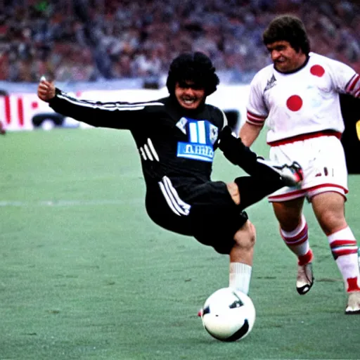 Prompt: Maradona scores penalty kick on Darth Vader, highly detailed