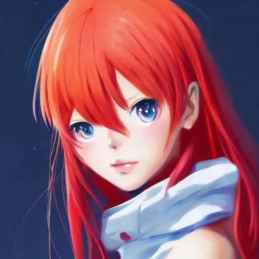 Image similar to anime portrait of asuka langley as an anime girl by Stanley Artgerm Lau, WLOP, Rossdraws, James Jean, Andrei Riabovitchev, Marc Simonetti, and Sakimichan, trending on artstation