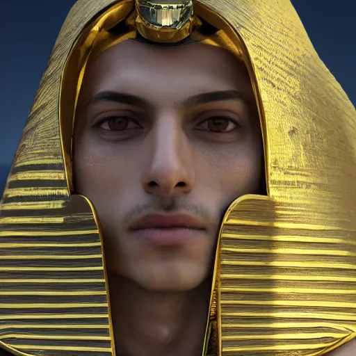 Image similar to a man in egyptian clothing wearing rings and jewlery on his neck, 8k resolution, serene, photorealistic, digital art, hyperdetailed, Unreal Engine, dynamic lighting, ultra detailed, trending on art station, concept art, stunning visuals, extreme detail