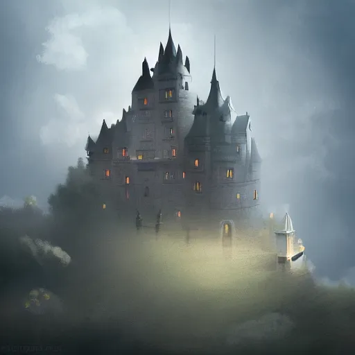 Image similar to castle in the clouds, sharp focus, cinematic, elegant, artisan, artistation, matte, high detail, concept art, illustration