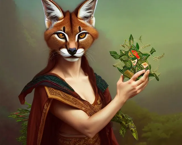 Prompt: a cute caracal wearing laurel wreath and a toga, photography of kurzgesagt, deep focus, d & d, fantasy, intricate, elegant, highly detailed, digital painting, artstation, concept art, matte, sharp focus, illustration, hearthstone, art by artgerm and greg rutkowski and alphonse mucha