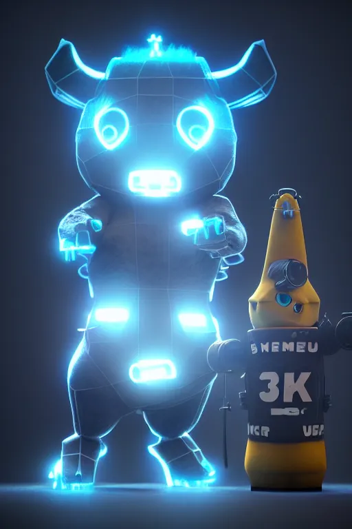 Prompt: high quality 3 d render sci - fi very cute cyborg cow & fluffy! wombat!! hybrid! drinking beer, highly detailed, unreal engine cinematic smooth, in the style of blade runner & detective pikachu, hannah yata charlie immer, dark blue neon light, low angle, uhd 8 k, sharp focus