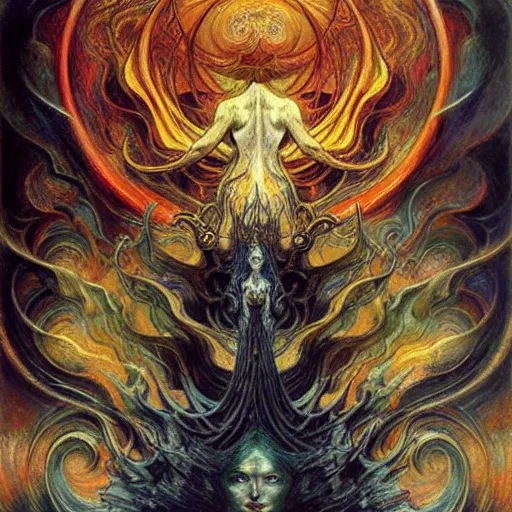 Image similar to Divine Chaos Engine by Karol Bak, Jean Delville, William Blake, and Vincent Van Gogh