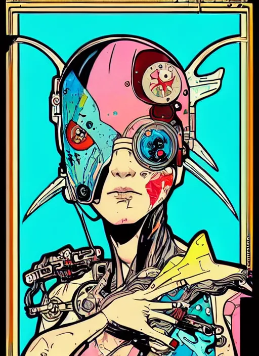 Image similar to cyberpunk pisces!! cyborg portrait illustration, pop art, splash painting, art by geof darrow, ashley wood, alphonse mucha, makoto shinkai