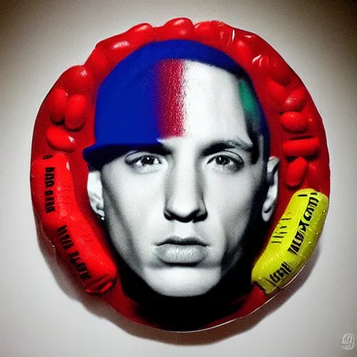 Image similar to portrait of eminem made out of m & m candy