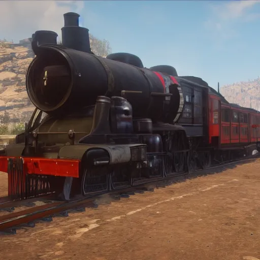 Image similar to futuristic sleek steam locomotive in red dead redemption 2